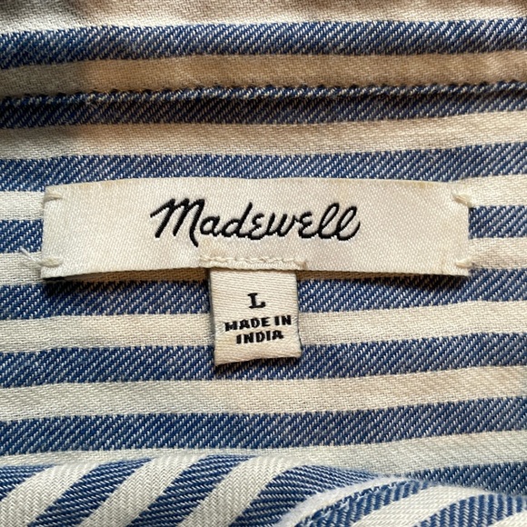 Madewell Puff-Sleeve Popover Railroad Stripe Shirt: Size Large - Picture 8 of 11